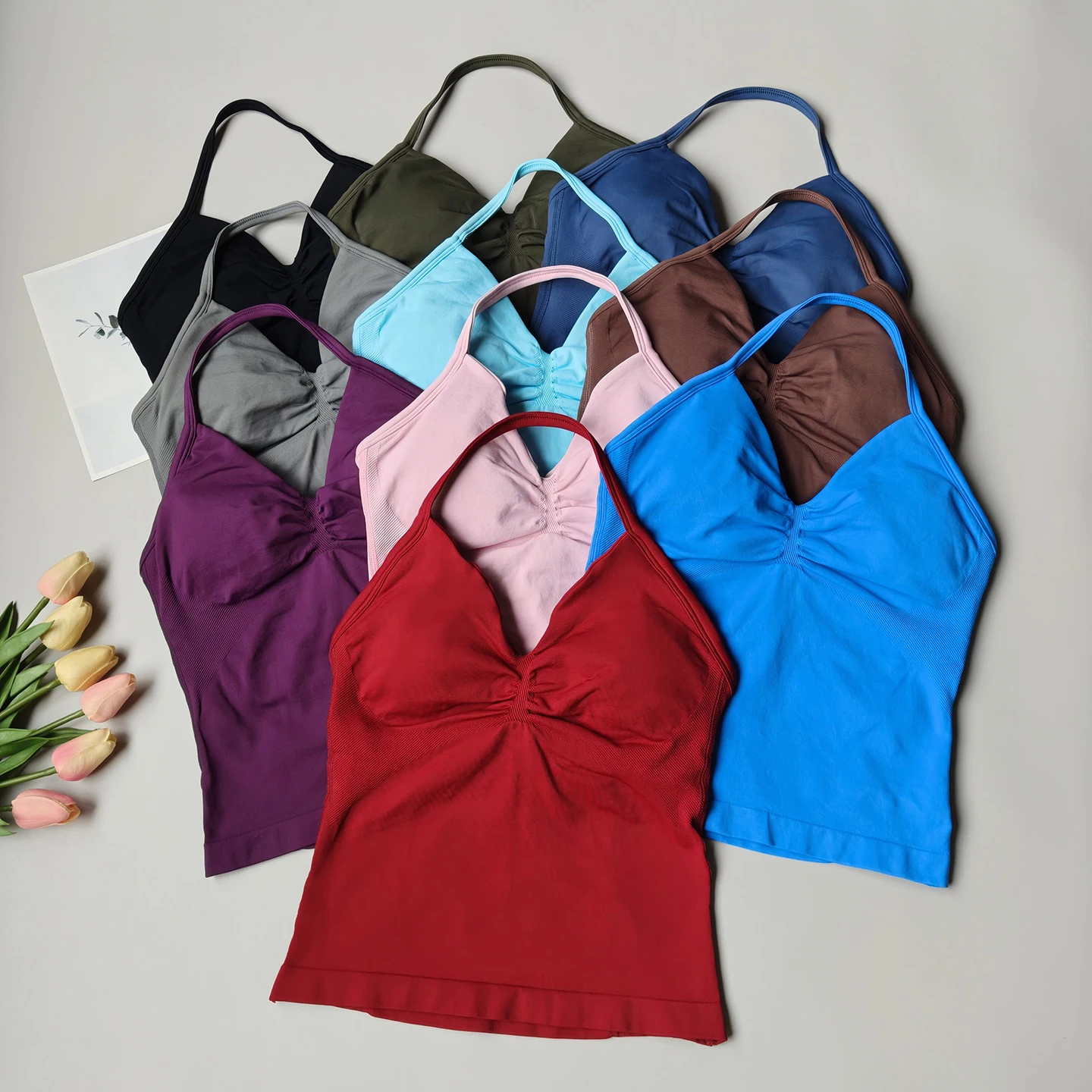 

Longline Strappy Top Sports Women's Yoga Vest With Built In Bra Fitness Top Gym Beautiful Back Running Workout Halter Camisole