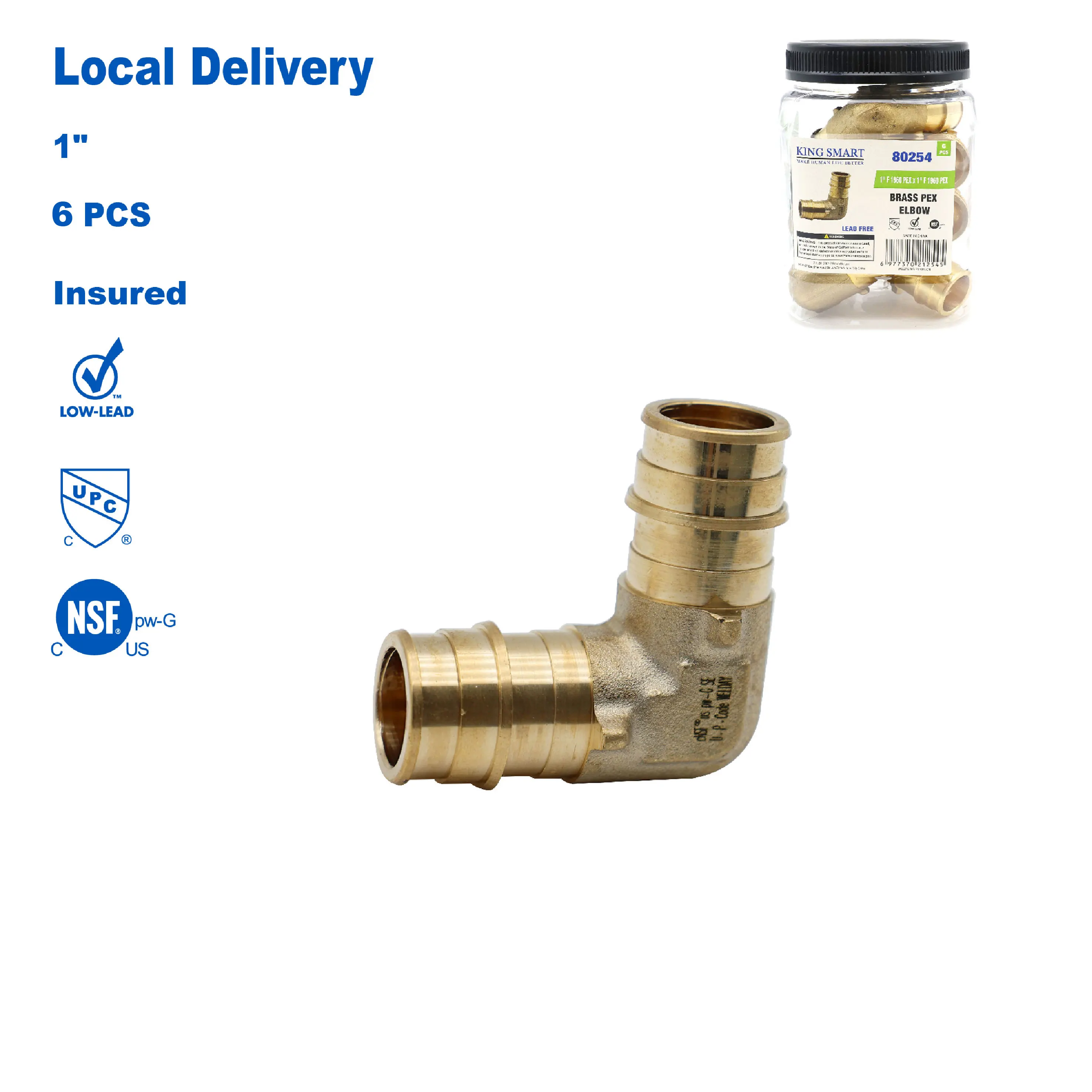 

KING SMART 1" F1960/PEX A Expansion PEX Elbow; 6Pcs/Case; Lead Free Brass; 80254