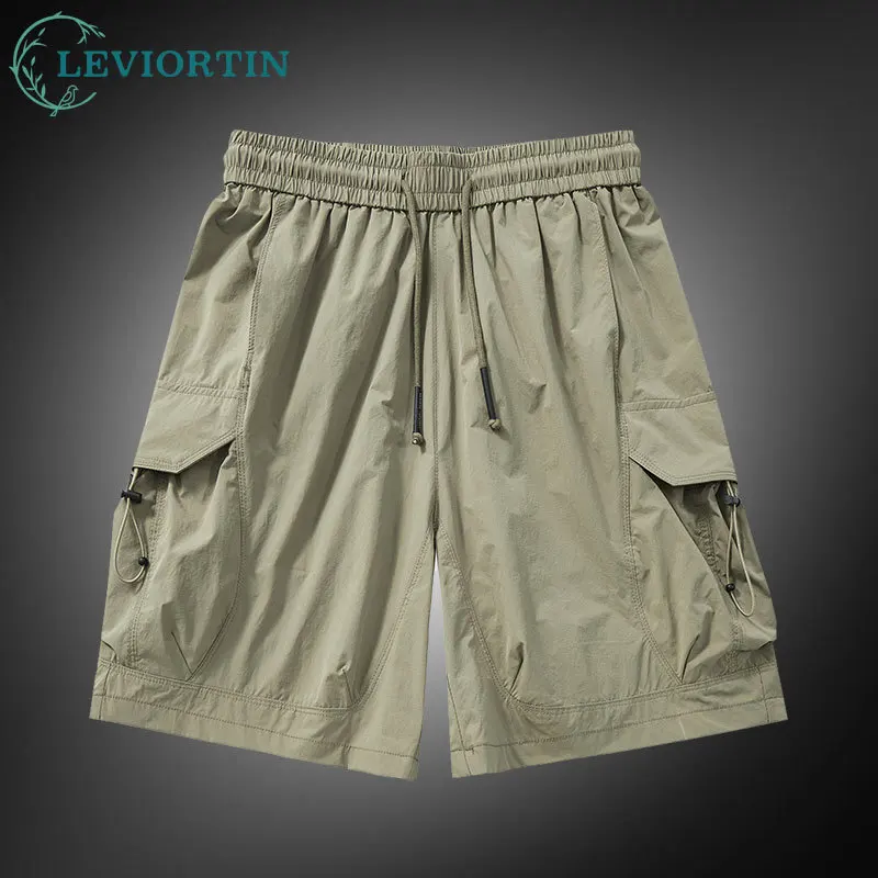 

Мужские летние повседневные шорты-карго из ледяного шелка, быстросохнущие дышащие свободные шорты средней длины для улицы, рабочая одежда и повседневная одежда