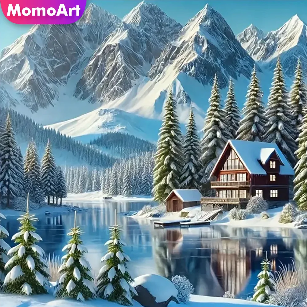 Momoart Neue Ankunft Diamant Stickerei Haus Landschaft DIY Mosaik Berg Muster für Erwachsene Anfänger Malerei Fluss Wand Kunst