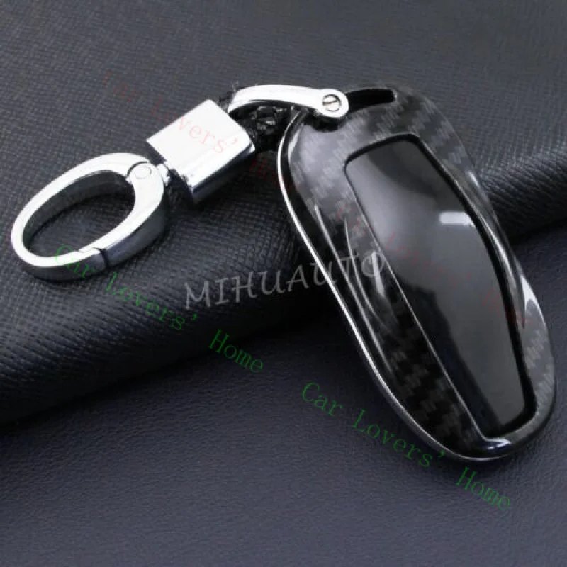 

A+ Carbon Fiber Car Key Fob Cover Case Chain Ring Accessories For Tesla Model 3 S Y