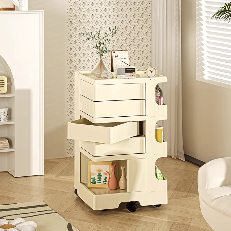Cream Rolling Storage Cart, Multi-Tier Mobile Snack & Toy Organizer, Versatile Kitchen Trolley for Living Room Bedroom