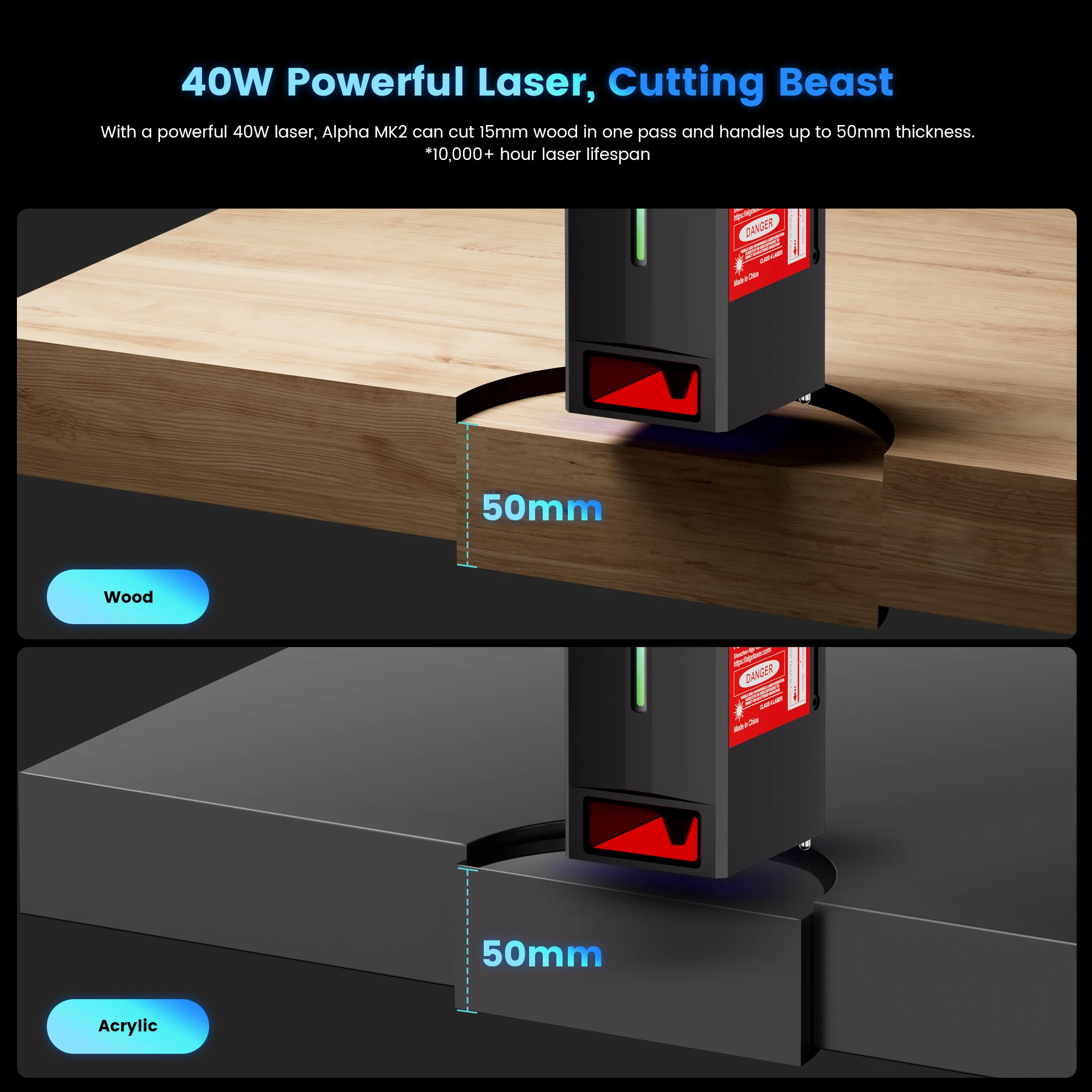 Algolaser Alpha MK2 40W Laser Engraver With 3.5”Touch Screen Automatc Air Assist Desktop Woodworking Cutter Metal Acrylic Print