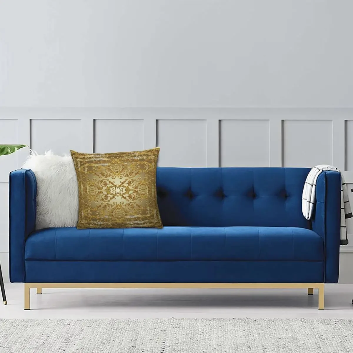 Greek Key Golden Baroque Style Pillowcase Double-sided Printing Cushion Cover Decorative Throw Pillow Case Cover Home Square