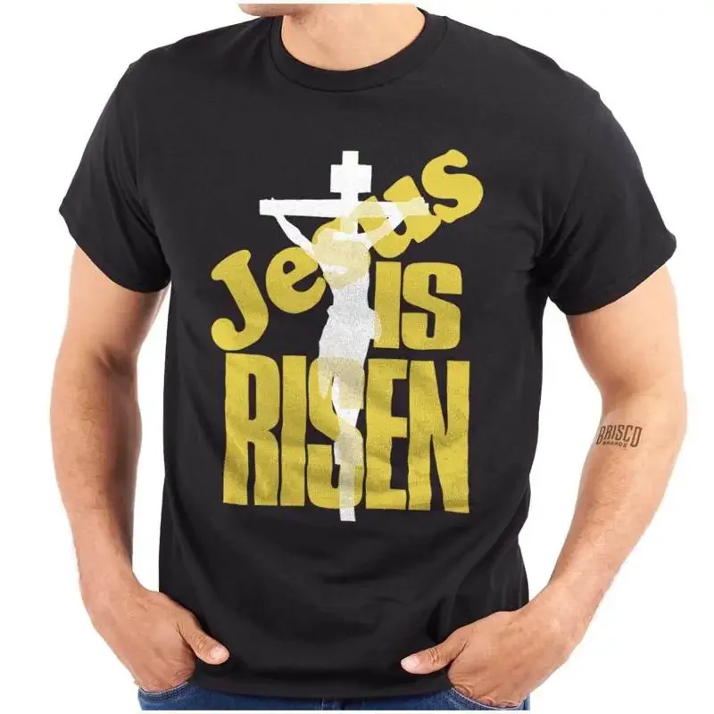 Christian Cross Crucifix Jesus Has Risen Womens or Mens Crewneck T Shirt Tee