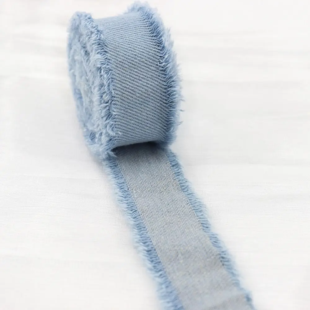 

New 1.5Yards Denim Ribbon Hairclip Bows Solid Color Jeans Cloth Fabric Blue Cowboy DIY Sewing Crafts Gift Wrapping