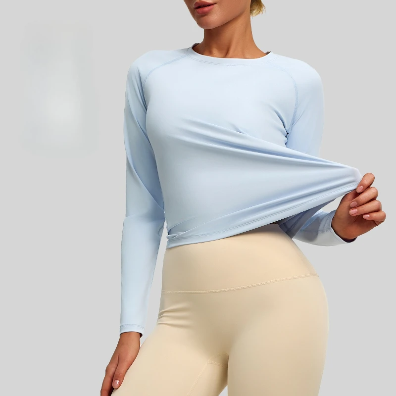 2026 Spring Summer New Women's Yoga Top Loose Mesh Breathable Sports Long Sleeve T-shirt Basic Solid Color Top Riding Clothes