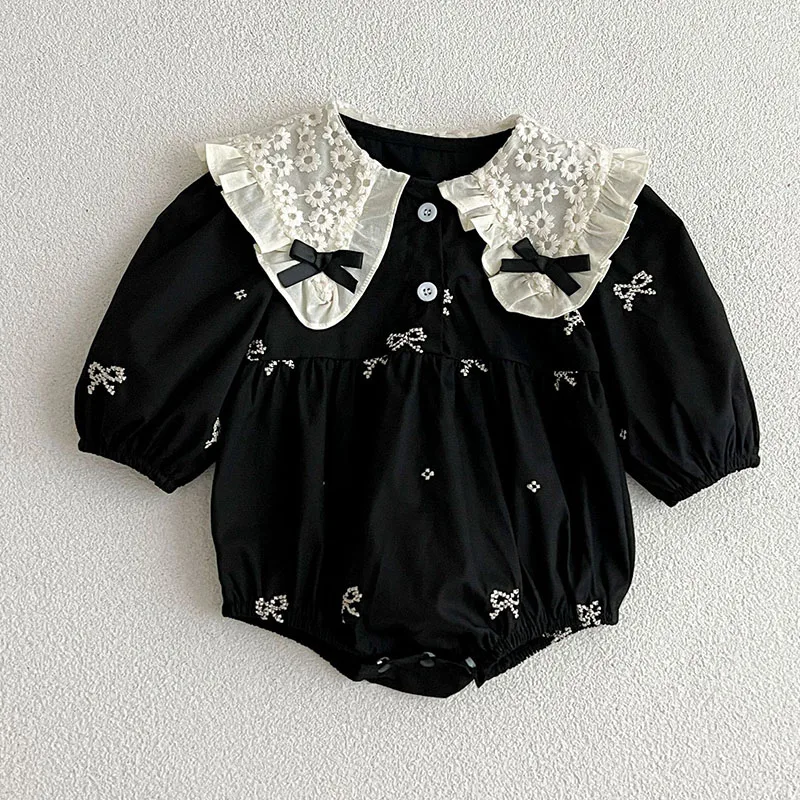 Fashion Baby Girl Bodysuit Romper Flower Doll Collar Toddler Jumpsuit Wedding Party Children Costume Sister Infant Clothes A1363