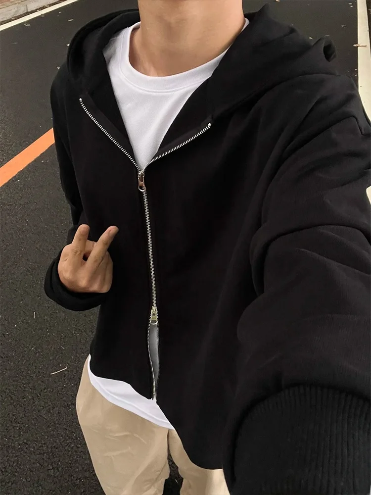 

Bla Hooded Double Zipper Cardigan Sweatirt Men's Trendy Brand High-End Spring Autumn Cleanfit American Heavyweight Jaet