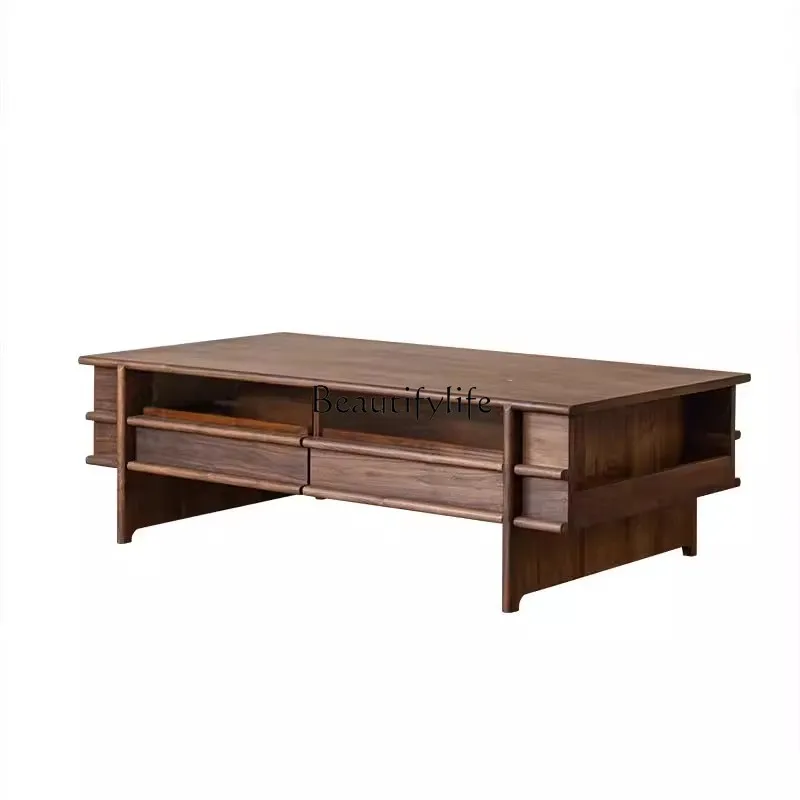 

North American black walnut storage coffee table all solid wood small apartment multi-functional locker coffee table