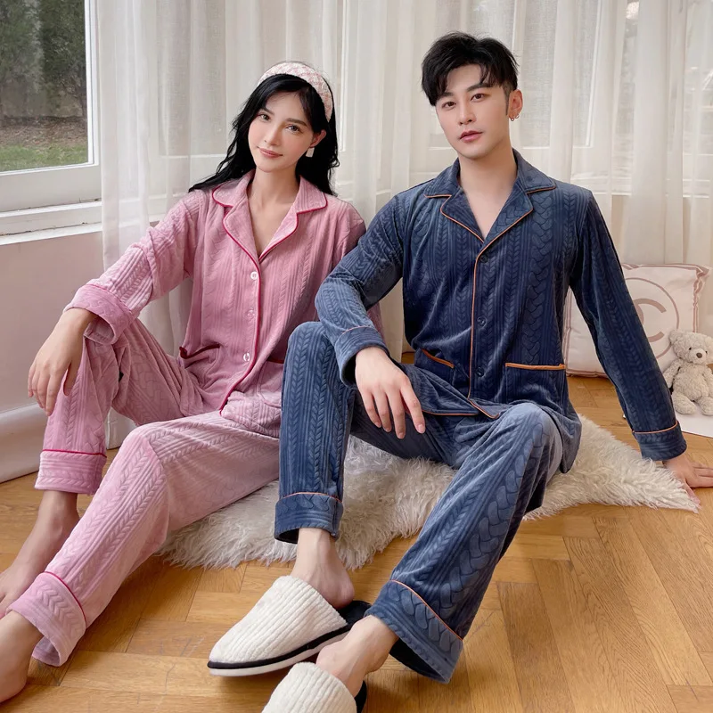 

Warm Island Velour Pajamas Set Couple Home Clothes Women Pink Sleepwear Soft Nightwear 2Pcs Pyjamas Male Pajamas Nightwear