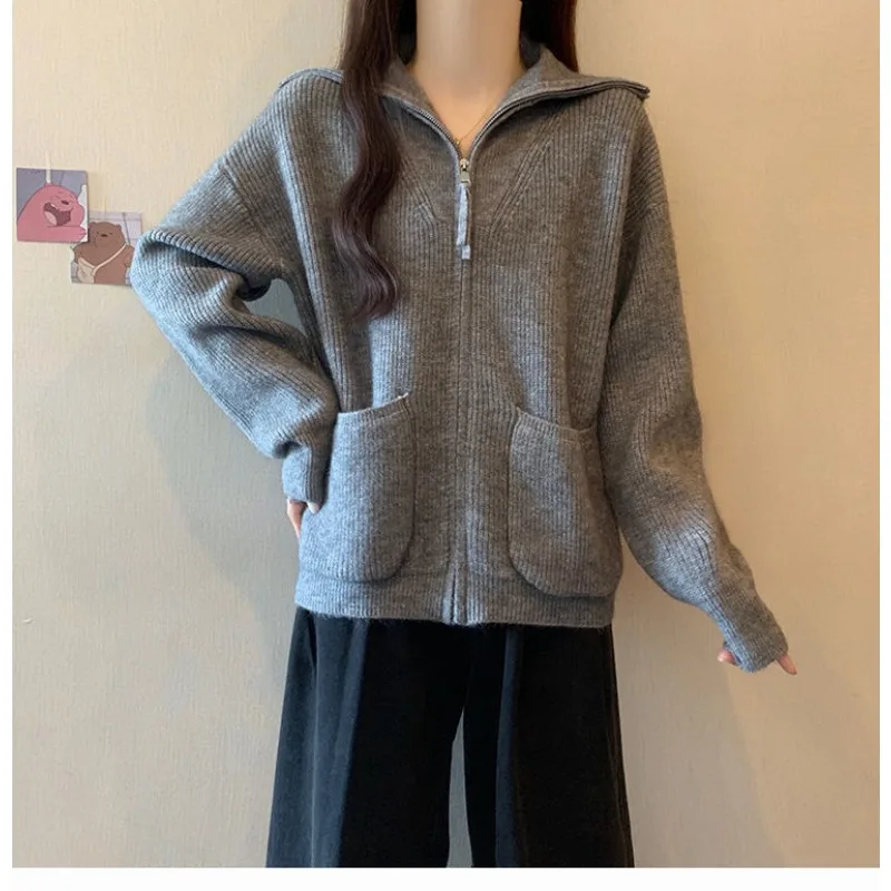 

Women's Autumn and Winter Loose Lapel Sweater Knitted Cardigan Jacket Top