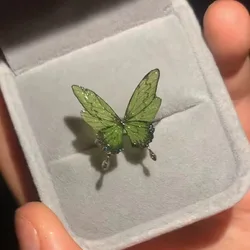 Light Green Butterfly Shiny Opening Adjustable Ring Niche Fresh And Versatile Ring 2024 New Model