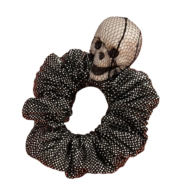 Halloween Skull Hair Bands for Adult Female 3D Punk Hair Circles Halloween Scrunchy Hair Elastic for Causal Formal Event DXAA