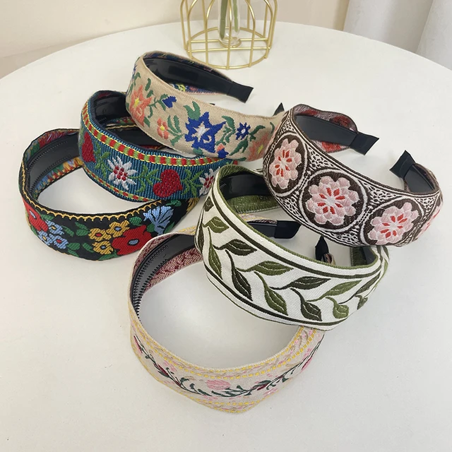 Nowy styl boho haft na głowę etniczny z szerokim rondem kwiat obręcz do włosów wzór akcesoria do włosów