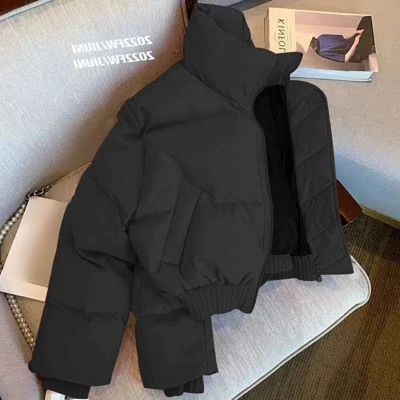 가을/겨울 패딩 자켓 두꺼운 스탠딩 칼라 빵 정장 여성 하이 웨스트 숏 코트 그린 여성복