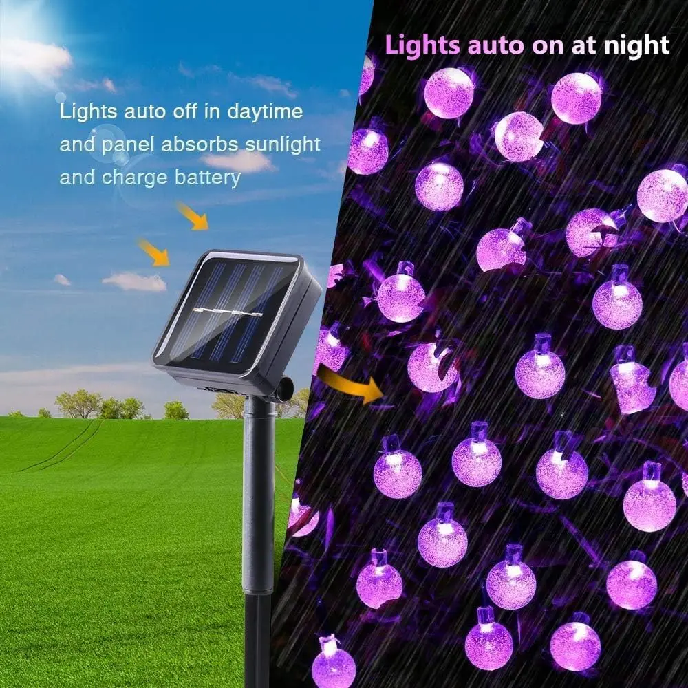 1pc Solar Powered Purple Bubble Ball Lights 8 Modes Perfect For Halloween Christmas Decor Outdoor Garden Porch Festival Light