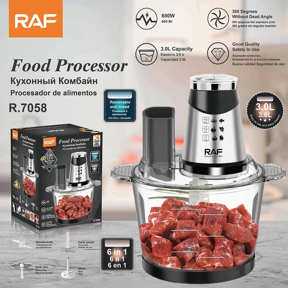 

3.0L Electric Meat Grinder EU Plug Food Chopper Glass Bowl 6-in-1 Household Food Processor R7058