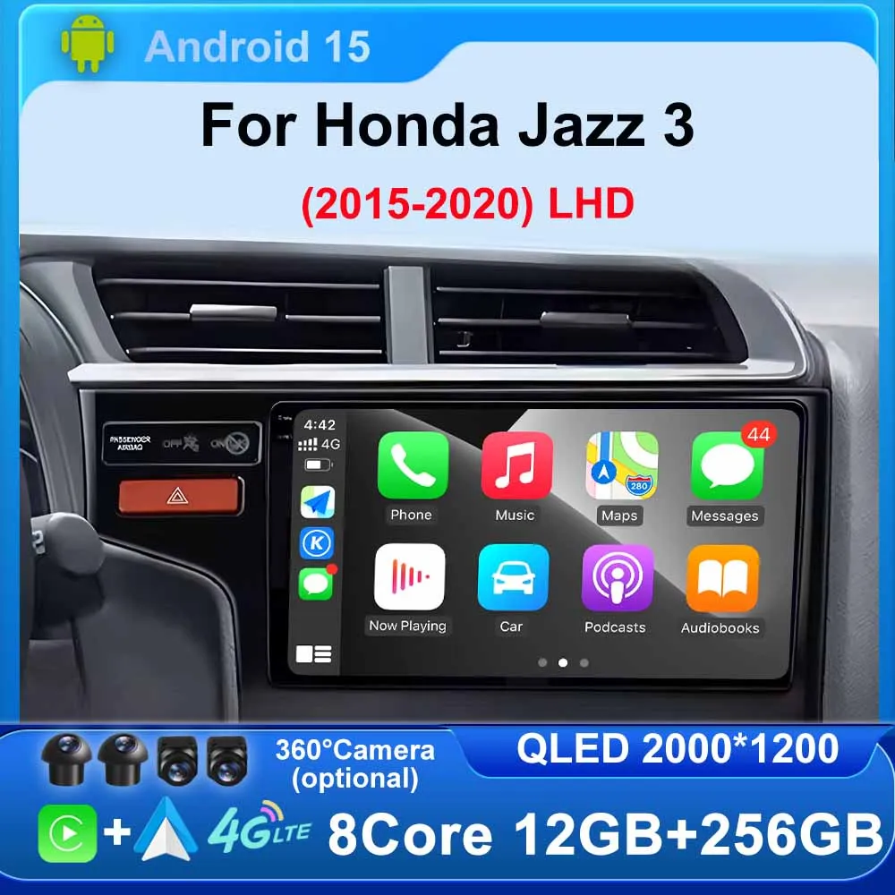 Автомобильное радио для Honda Jazz 3 2015-2020 LHD беспроводной CarPlay Android Auto автомобильная мультимедийная навигация GPS 4G DVR авторадио