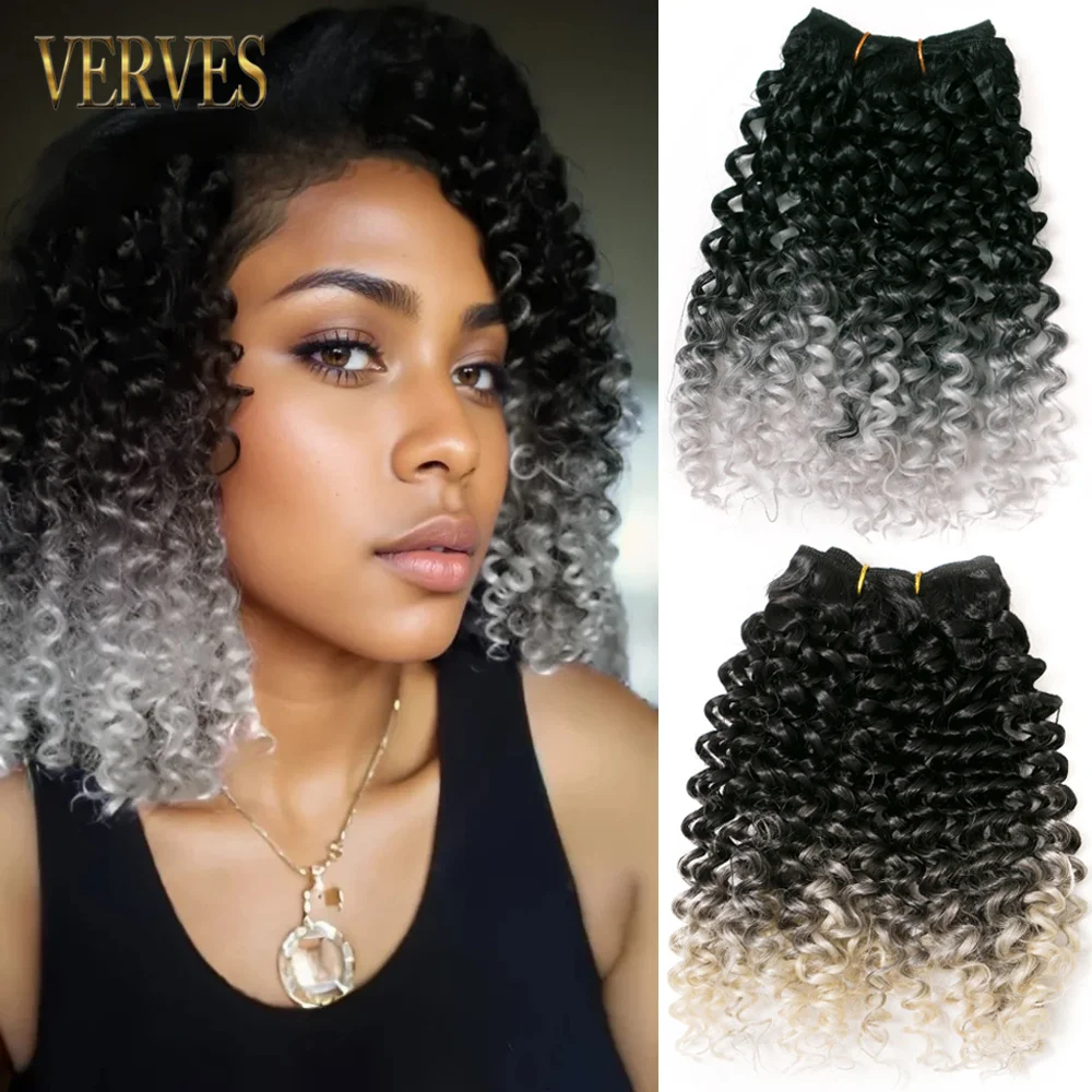 Curly Hair Weaving Synthetic Crochet Braids Hair Extensions 8 Inch Grey Blonde Ombre Braids Deep Curly Wavy Ombre Color