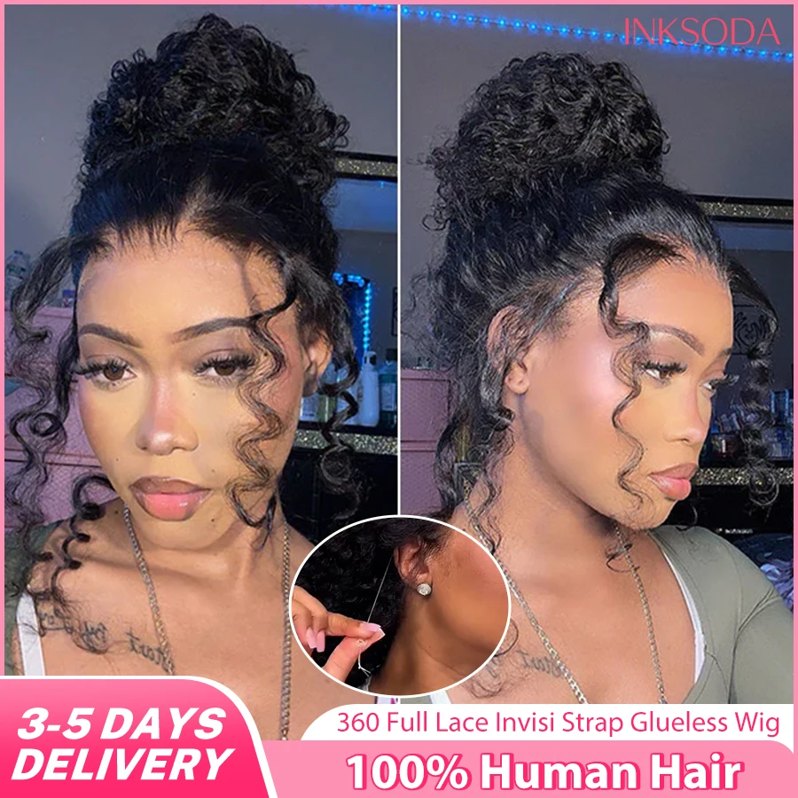 

Invisible Strap 360 Full HD Lace Glueless Wig Deep Wave Human Hair Wig Lace Frontal Wig Drawstring 360 Frontal Wig 30 40 Inch