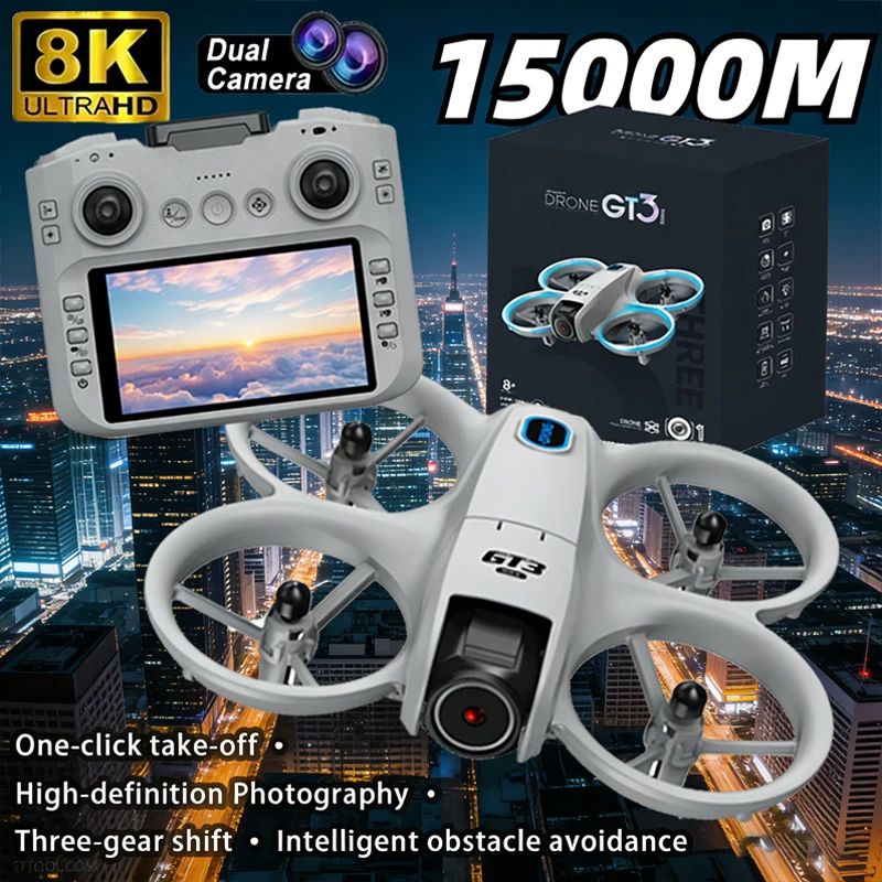 

Дрон GT3 Max 8K HD с тремя камерами, GPS, бесщеточным двигателем, оптическим позиционированием, обходом препятствий, 4,3-дюймовым большим экраном, радиоуправляемый, 18000 м, НОВИНКА 2026 года