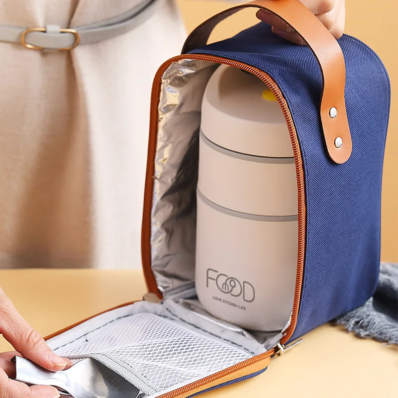 Double Layers Stainless Steel Insulated Lunch Box with Bag Portable Thermos Food Container for Work School Outdoor Thermal Cup view 3