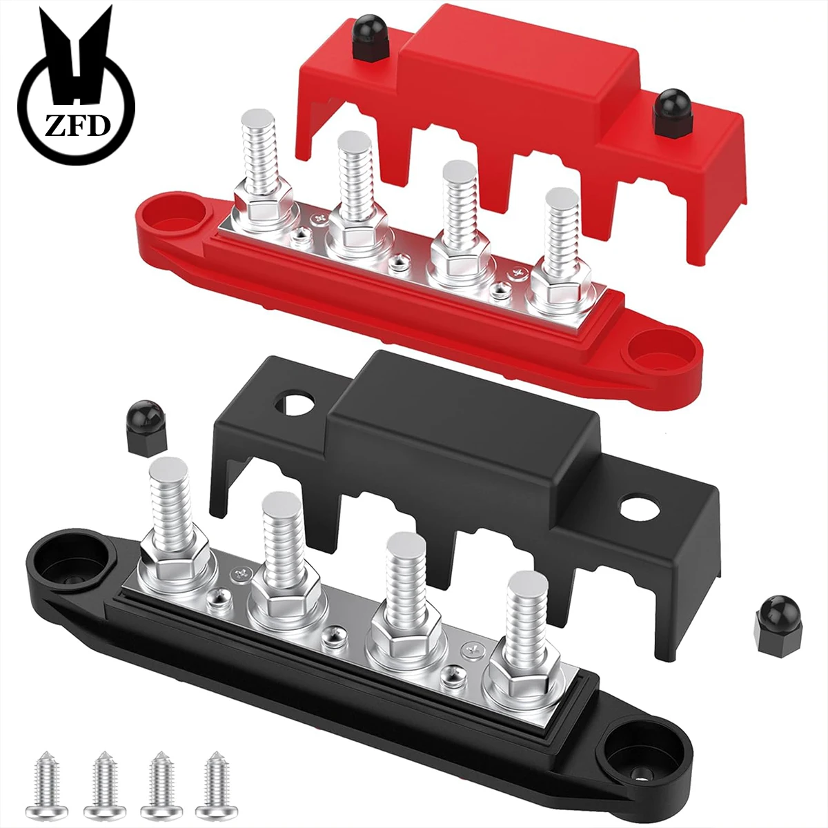 Marine Bus Bar 12V 250A Power Distribution Block 4 Posts Junction Block, M8 M10 Automotive Copper Battery Busbar Terminal Block