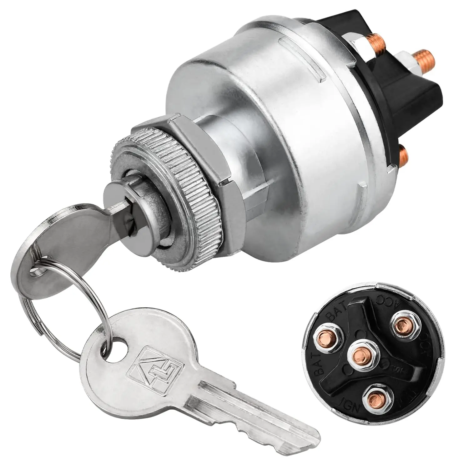 12 V 4-Positionen-Schlüssel-Zündschalter ACC OFF IGN Start mit Schlüsseln Universal für Auto, LKW, Traktor, Gabelstapler, Anhänger, schwere Ausrüstung – Detail 1