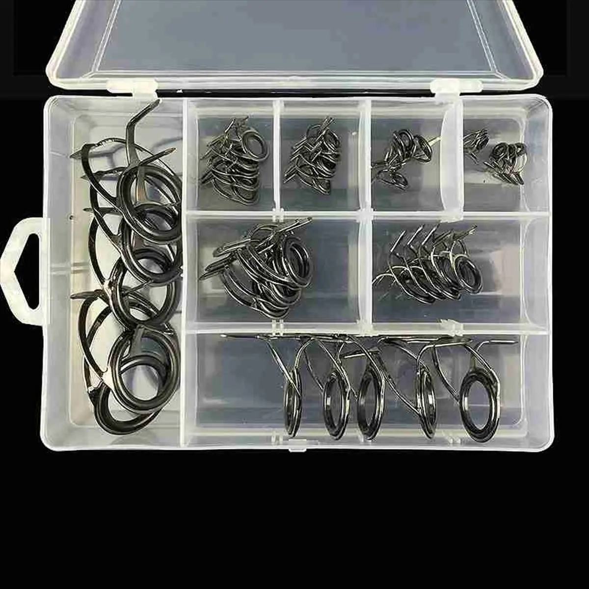 *HOPE 80 Pcs Fishing Rod Guides Tip 8 Sizes Pole Repair Kit Line Rings Eyes Set Rings Stainless Steel Frames