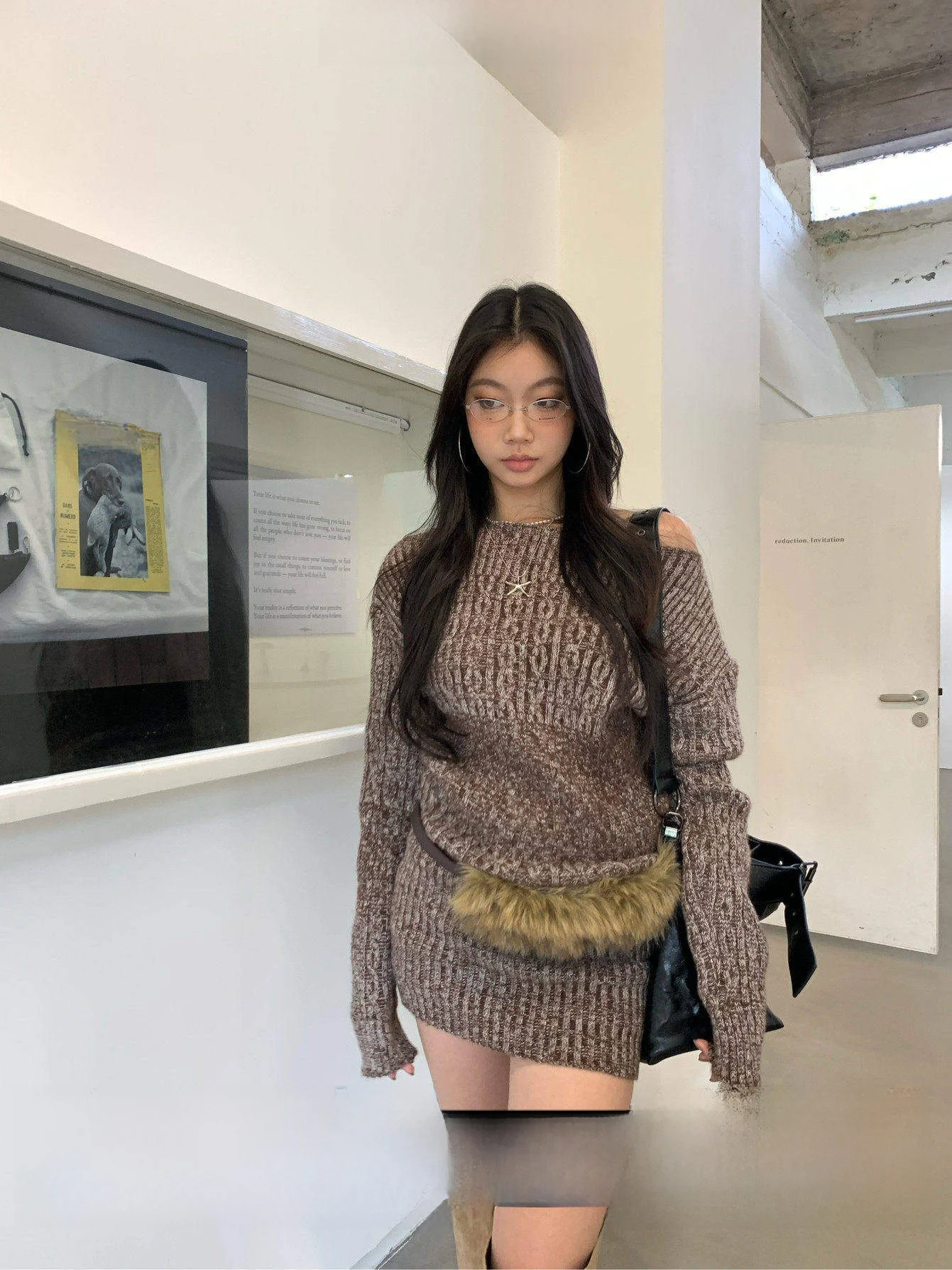 

Fortunee Vintage Knitted Sweater Autumn Winter New Sle Twist oulder Mixed Color ort Skirt Women's Warm Long Sve Dr