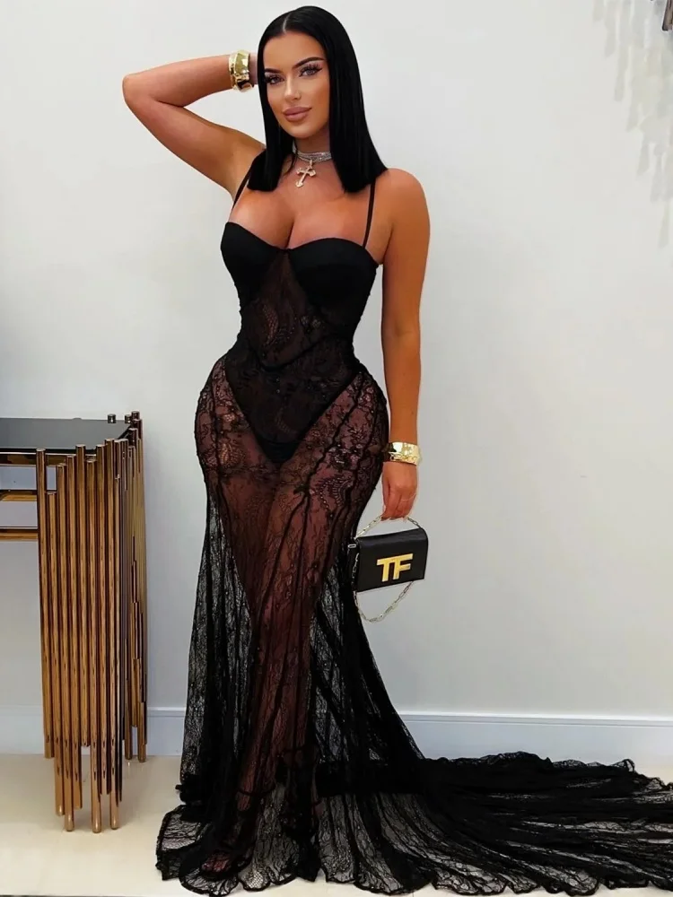 シスタースター レディースドレス 卸売 ファッション セクシー ストラップ 無地 レース シアー ナイトクラブ 誕生日パーティー ドレス 衣装 ベスティドス