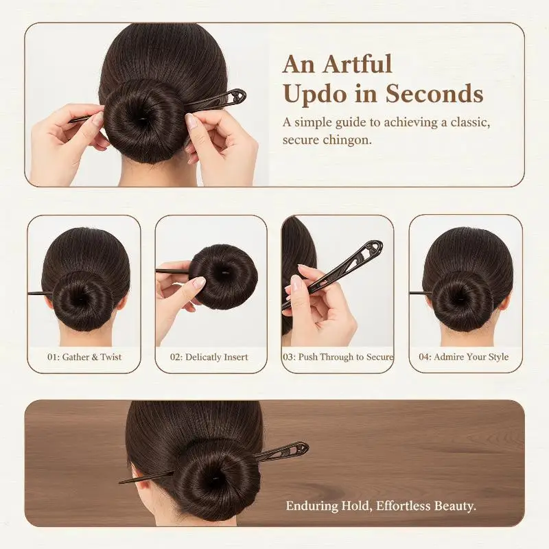 Retro-Haarstab aus schwarzem Holz, elegantes, minimalistisches Haar-Accessoire für Damen, geeignet für Hochzeiten, Verabredungen, Dinnerpartys. – Detail 2