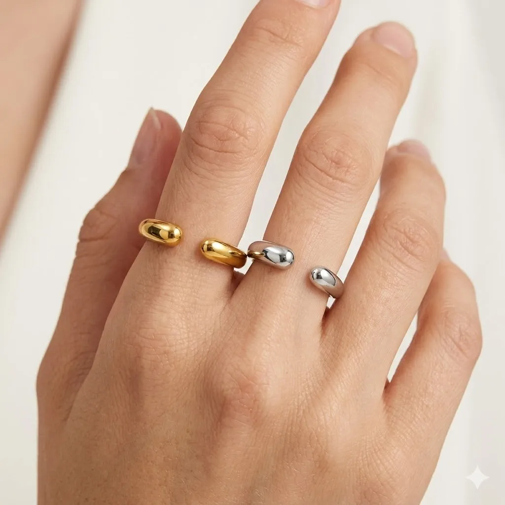 ZHENL Stainless Steel Raindrops Chic Open Ring Women Unique Fashion Adjustable 18k & Platinum Plated Jewelry Exquisite Metal