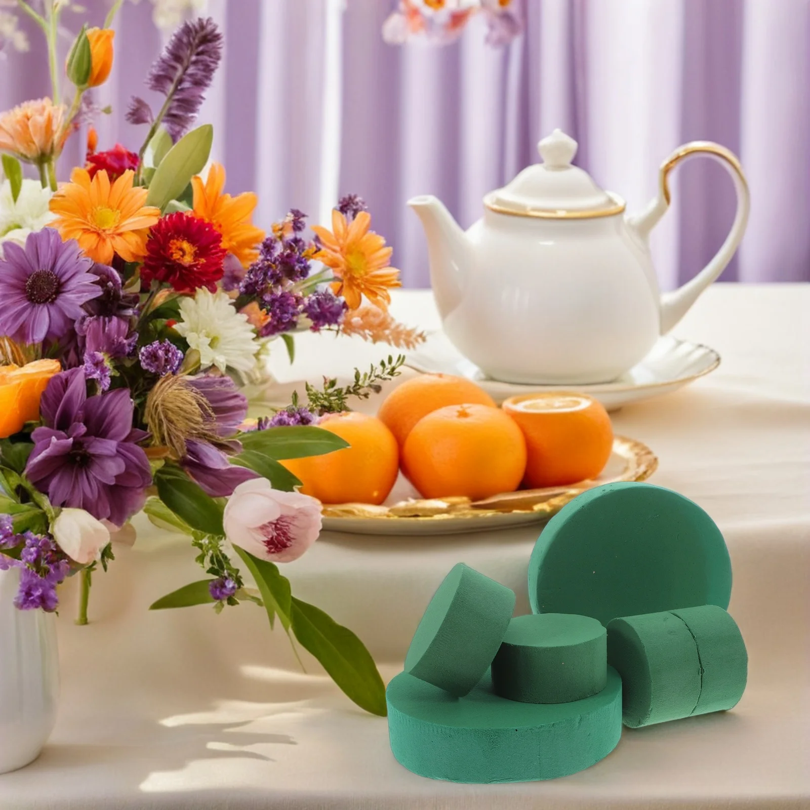 

6pcs Floral Blocks Round Green Wet Dry Flower Arranging Supplies Wedding Party Home Decoration Artificial Fresh Flowers Craft