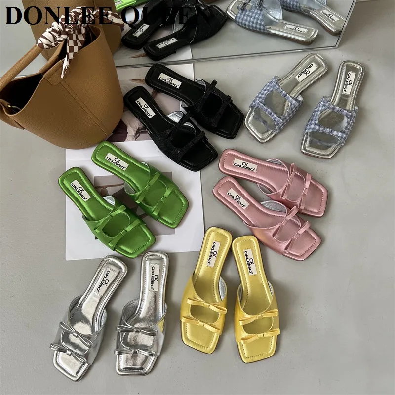 Flats Slippers Women Beach Sandals Summer Shoes 2022 New Fashion Bow Knot Slides Bohemian Soft Dress Flip Flops Zapatillas Mujer