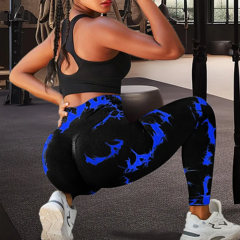 Women Printed Leggings Seamless Tie Dye Yoga Leggings High Waist Hip Liftting Slim Knitted Gym Running Sports Fashion Leggings