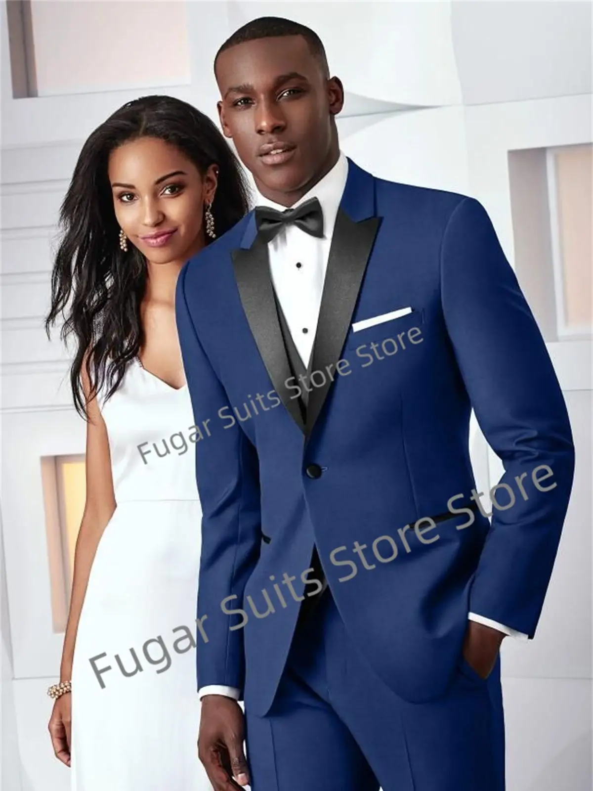 

Business Blue Wedding Men Suits Slim Fit Black Peak Lapel Groom Formal Tuxedos 2 Pieces Sets Classic Male Blazer Costume Homme