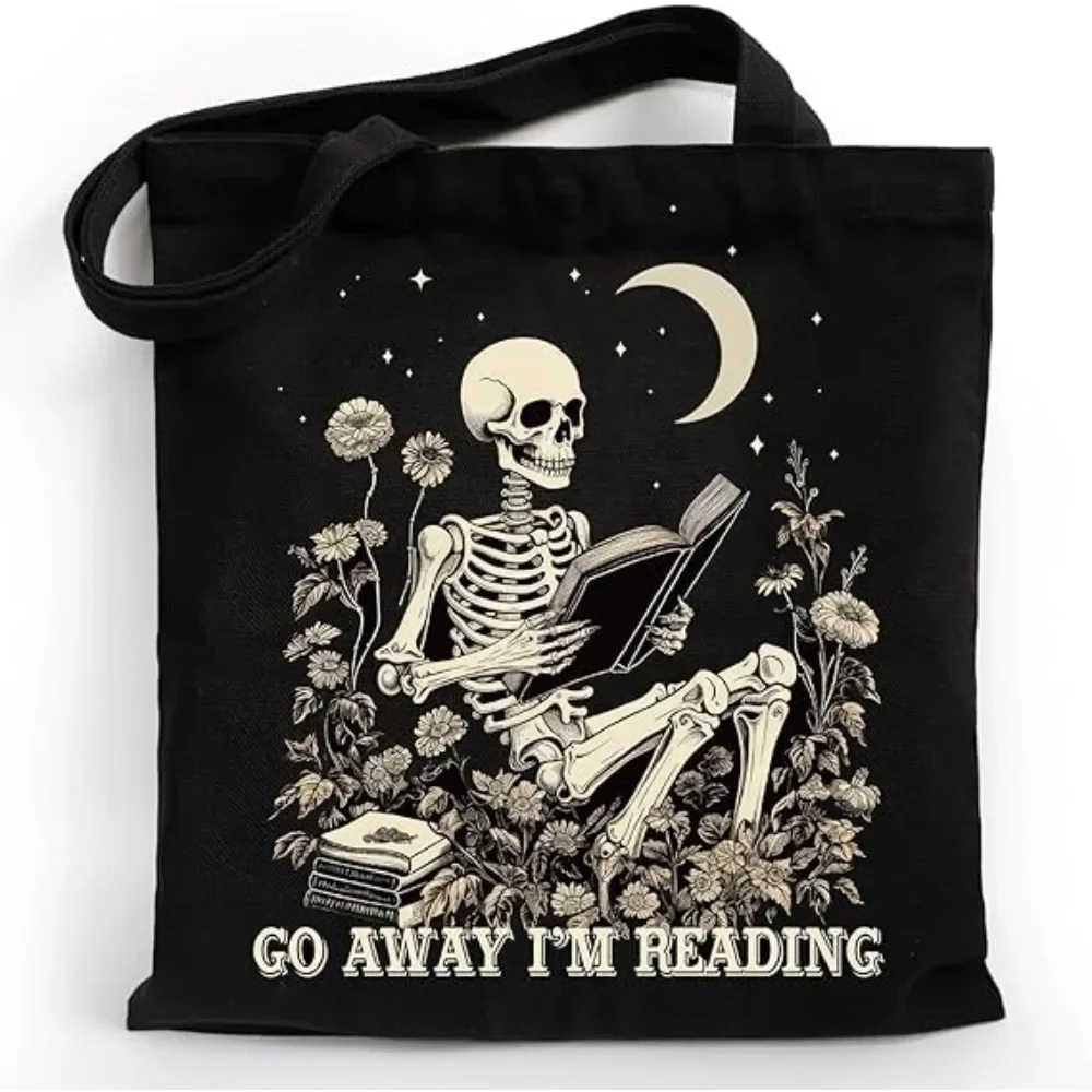 Halloween Gift Collection Wizard-themed Skull-printed Canvas Bag Girls' Daily Shopping Large Capacity Lightweight Tote Bag Y2k