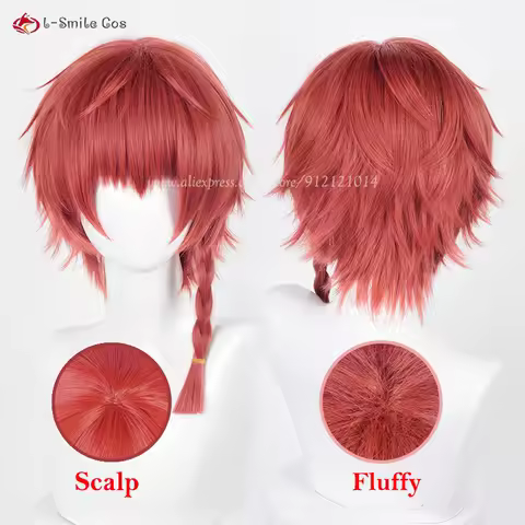 Anime Ranze Kurona Cosplay Wig Scalp/Fluffy 38cm Short Kurona Ranze Wigs With Red Braid Heat Resistant Hair Party Wig + Wig Cap