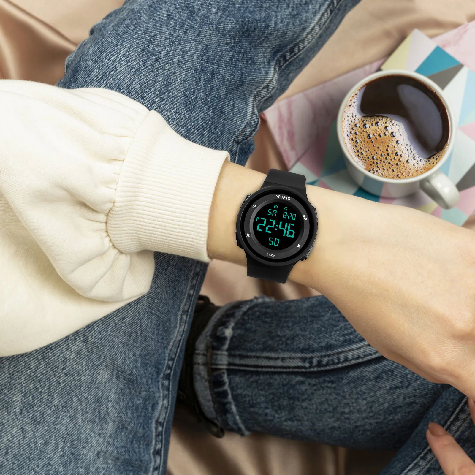 Men'S Sports Watch Led Digital Watch Luminous Waterproof Multi-Function Sports Clock Large Dial Student Outdoor Military Watch