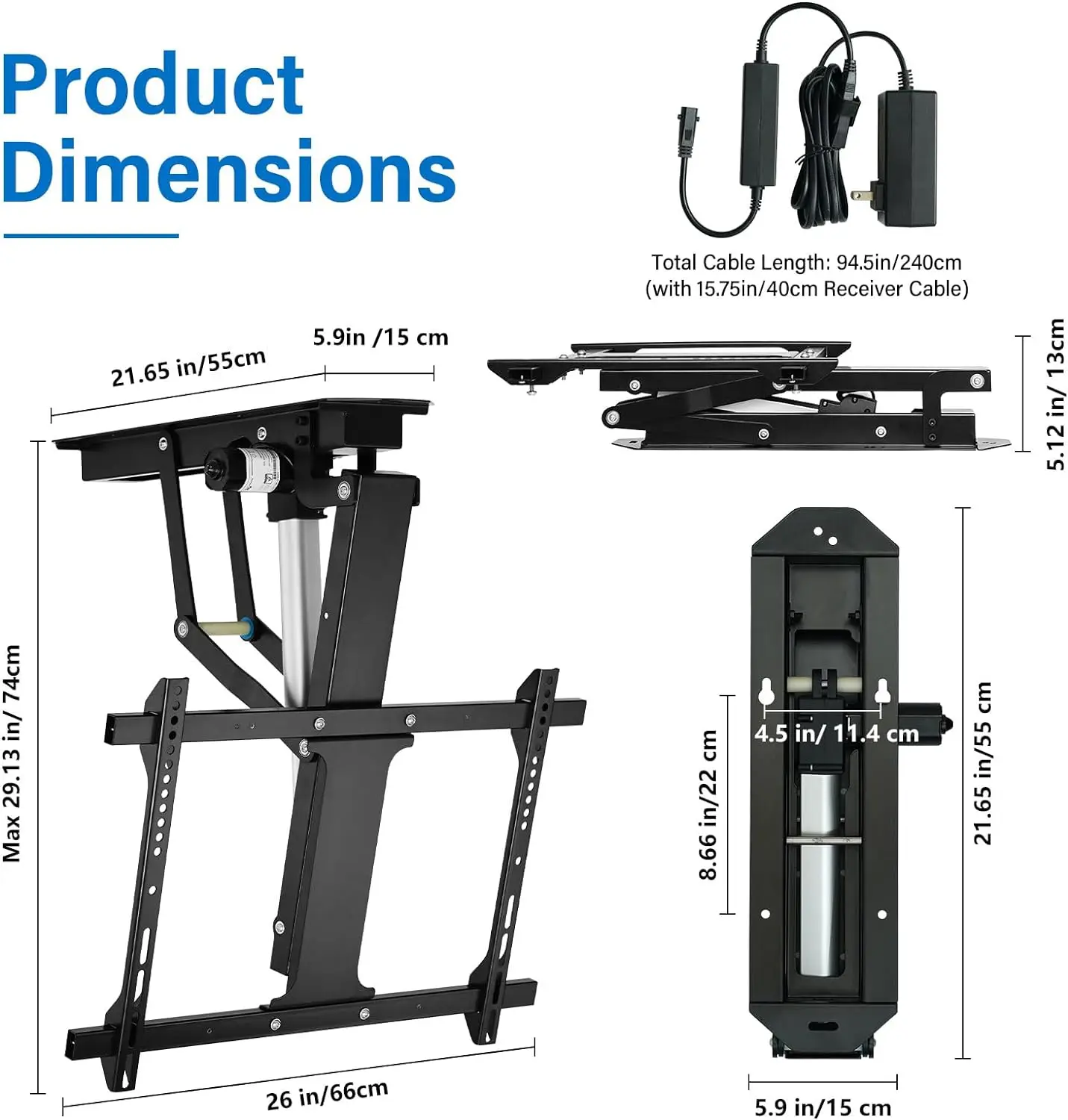 Electric Adjustable Ceiling TV Mount with Remote, Motorized Flip Down Pitched Roof TV Mount for 32 to 70 Inch Flat and Curved