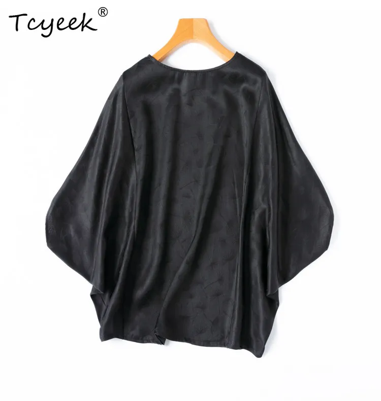 

Женские топы Tcyeek из 100% шелка тутового шелкопряда, элегантные футболки для женщин, весенне-летняя одежда, футболки с рукавами «летучая мышь», женская футболка