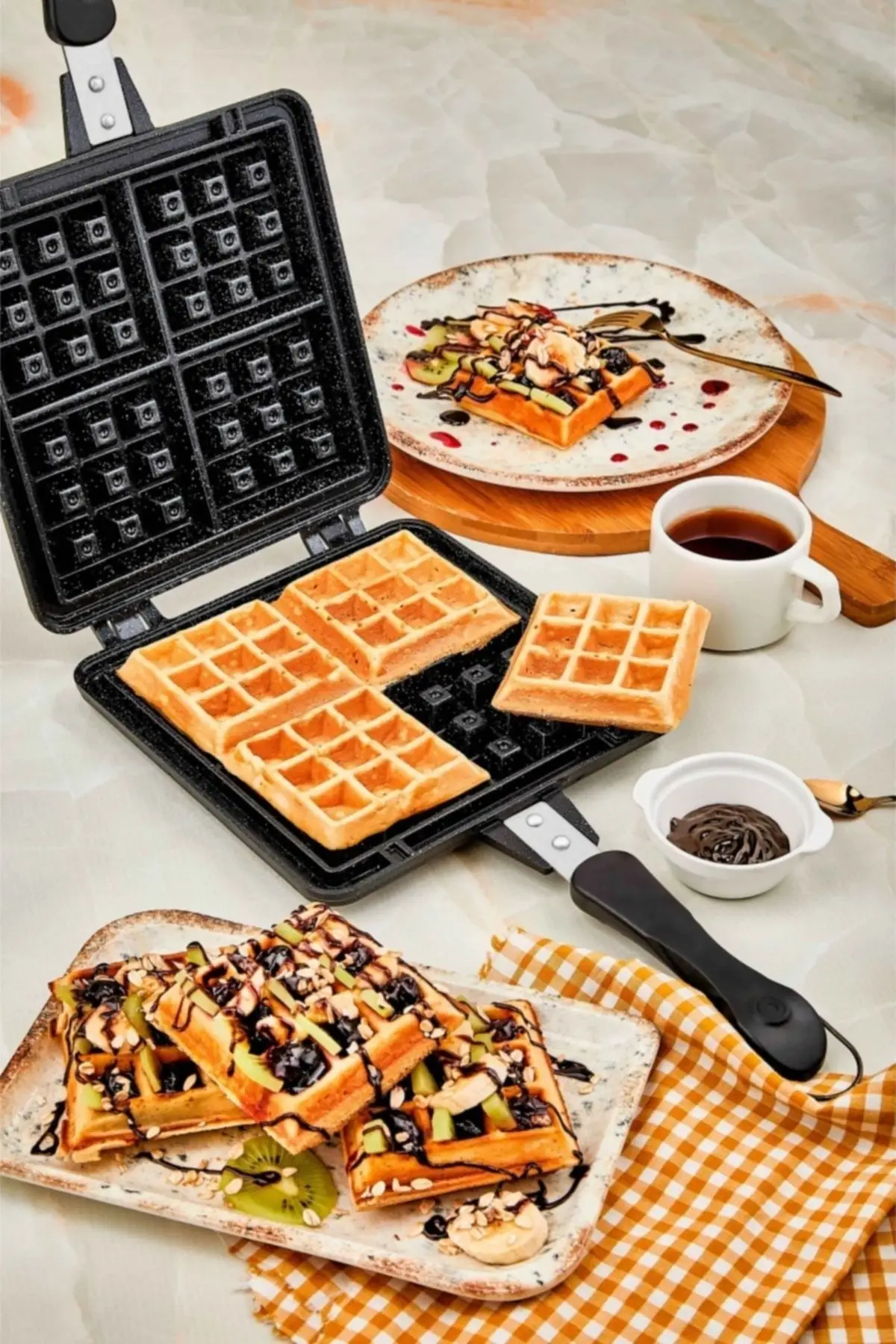 

Cooking Waffle Maker DIY Double Sided 4 Pieces Waffle Baking Pan Kitchen Cake Mold Tray Aluminum Non-Stick Home Baking Machine