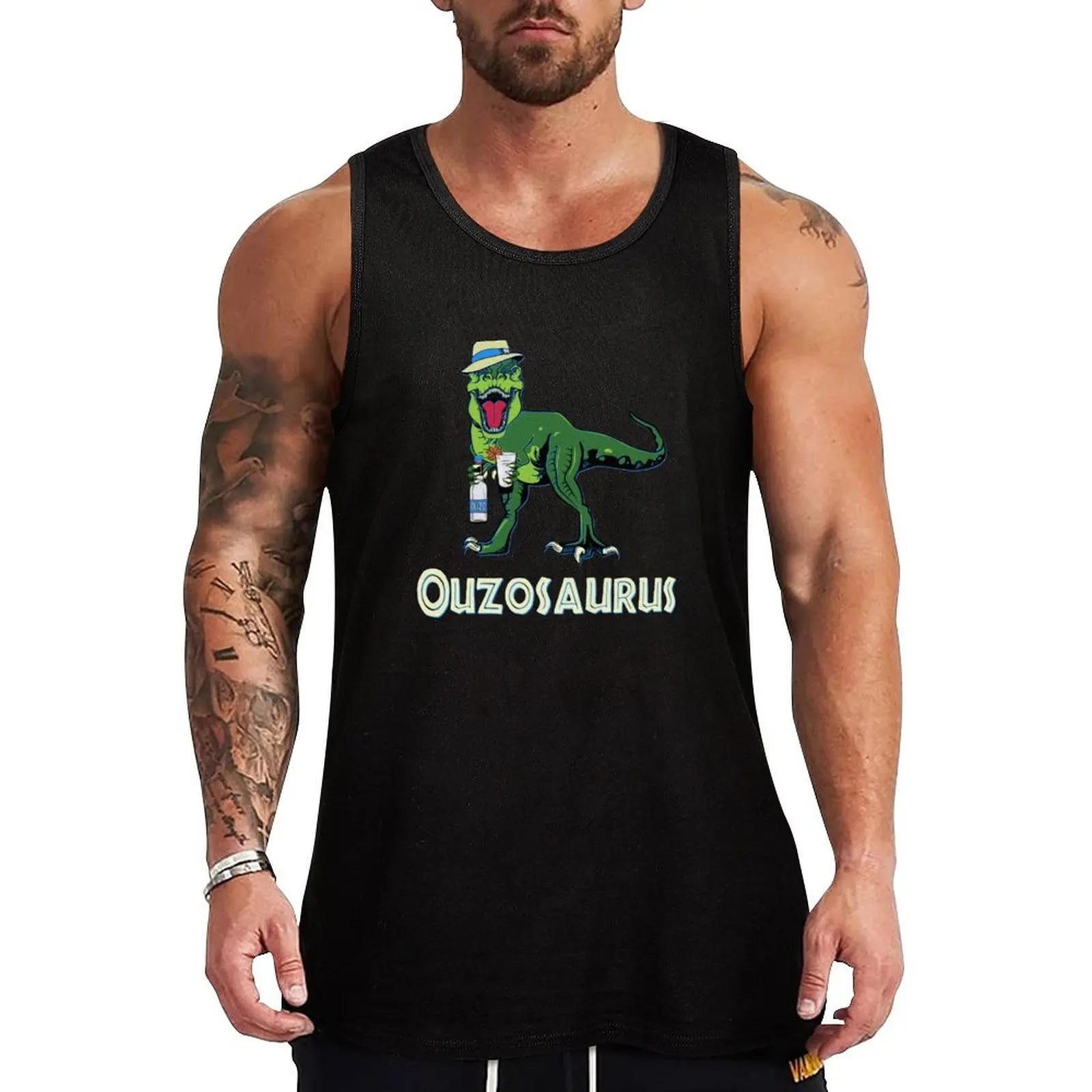 Ouzosaurus Rex Ouzo Dinosaur Ouzo Drinker Rex Graphic Design Tank Top Urban Tank Top Streetwear Casual Sleeveless Shirt