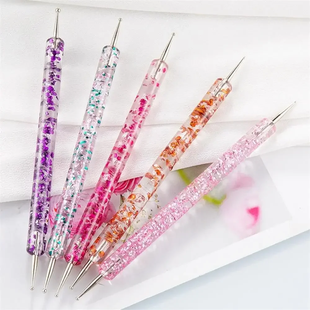 Conjunto de canetas pontilhadas para arte em unhas, 5 peças, eixo de cristal de strass de duas cabeças, desenho colorido, caneta de flores, ferramentas para arte em unhas