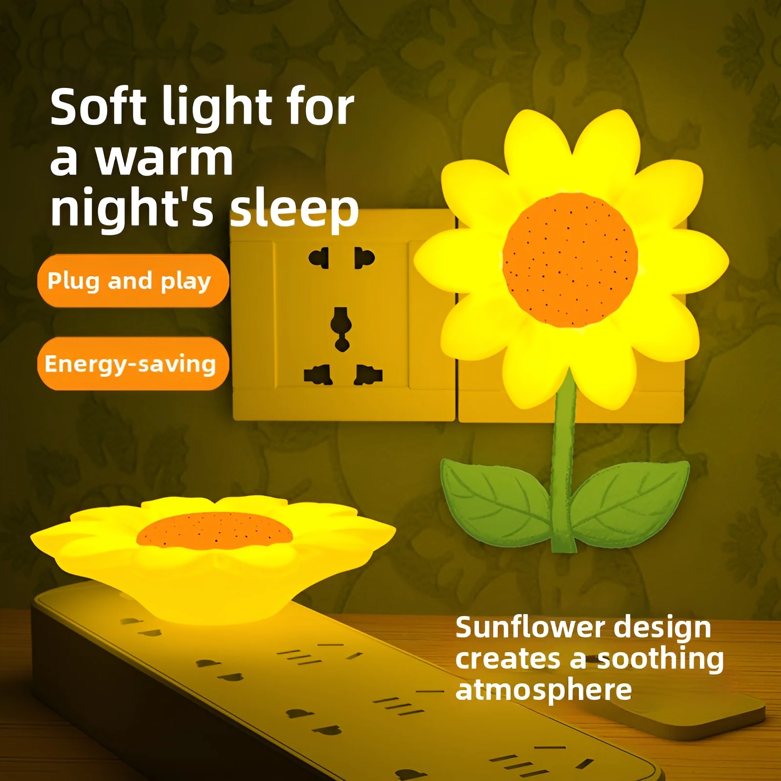Sunflower LED Night Light Remote Control Dimmable Wall Lamp Soft Warm Light for Kids Baby Bedroom Bedside Sleep Atmosphere
