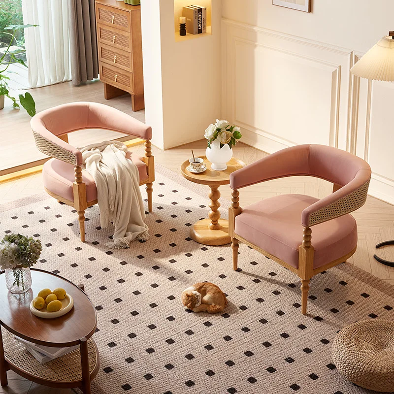 

Rattan chair living room ************ single sofa chair Nordic solid wood rattan chair tea table three-piece combination