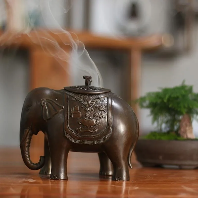 Ancient pure brass incense burner household offering Buddha tea ceremony ornament incense burner
