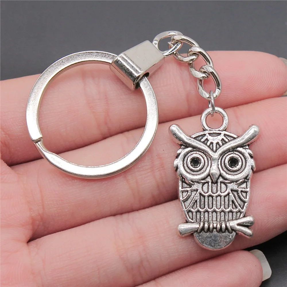 Men Keychain DIY Metal Holder Chain Vintage 2 Colors 33x21mm Owl Pendant Keychain Dropshipping